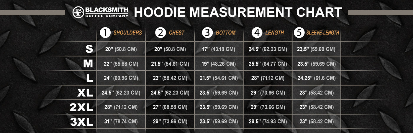 BW Blacksmith Hoodie Size Chart