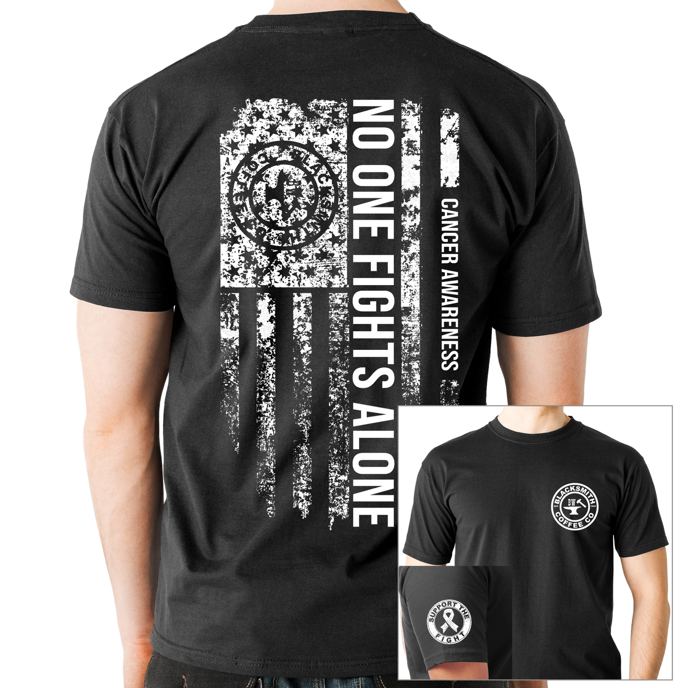 BW Blacksmith (No One Fights Alone: Cancer Awareness) Cotton T-Shirt: Black