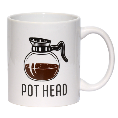 BW (Pot Head) Ceramic 15 oz. Coffee Mug-White