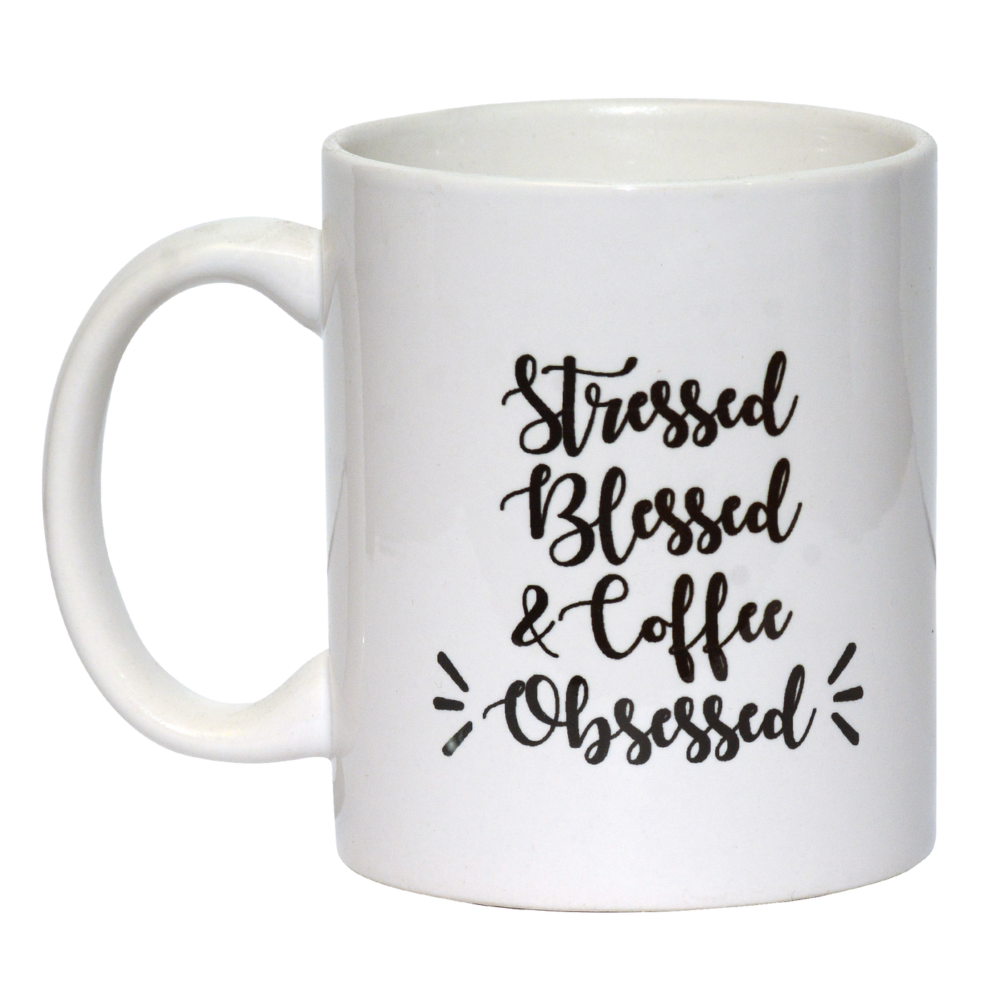 BW (Stressed Blessed & Coffee Obsessed) Ceramic 15 oz. Coffee Mug-White